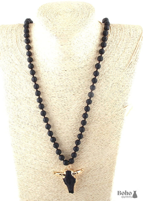 Boho Necklace, RH Amazonite Horn Natural Green Stone